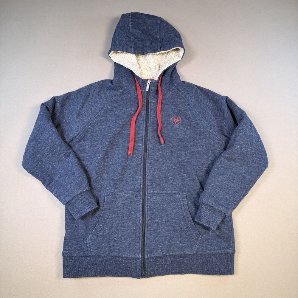 Ariat Real Sherpa Lined Womens Full Zip Fleece Hoodie Jacket Blue Size Medium